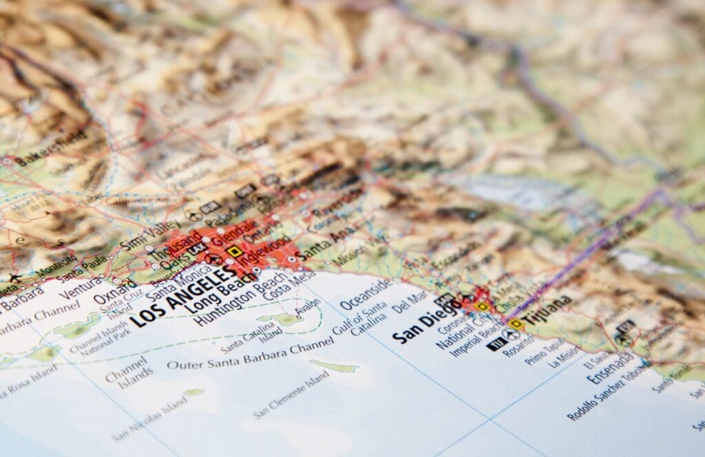 Map of Southern California with active earthquake faults