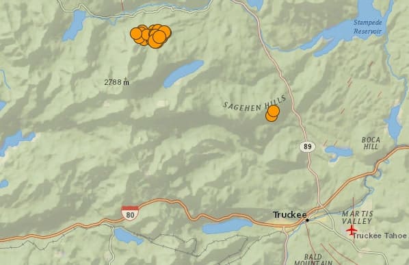 28 earthquakes strike near Truckee, the largest a 3.9 magnitude tremor