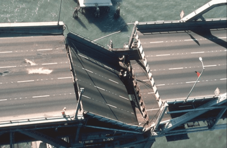 Loma Prieta bridge after earthquake