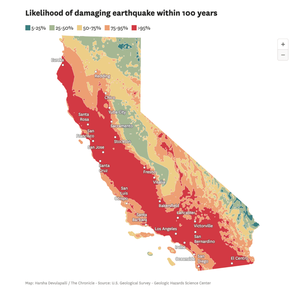 risk of earthquake in 100 years