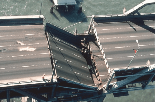 Loma Prieta bridge after earthquake